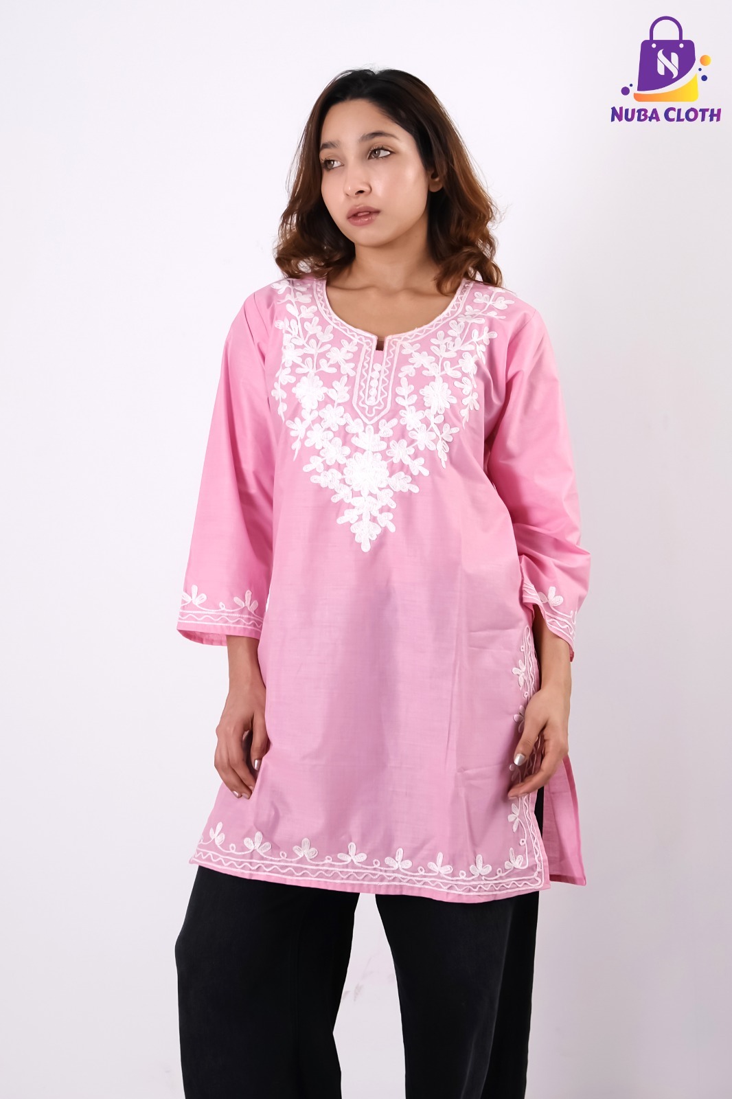 Nuba Cloth "Blush Petal" Scalloped Soft Cotton Kurti